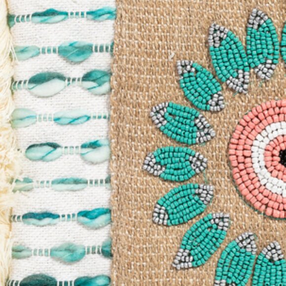 NEW Seed Beaded Evil Eye Protection Boho Fringe Jute Zipper Clutch Bag Handbag - Picture 3 of 5